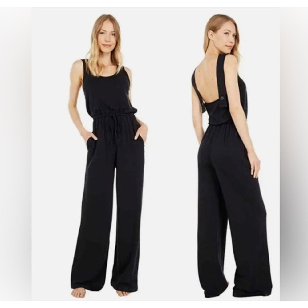 299 Barefoot Dreams Luxe Lounge Wide Leg Jumpsuit (Large, Black, NWT)